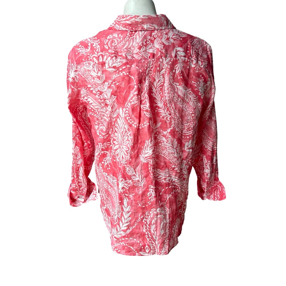 NWT, Talbots Linen Boyfriend Shirt - Brushed Paisley, Sz Petite Lg - Picture 4 of 16
